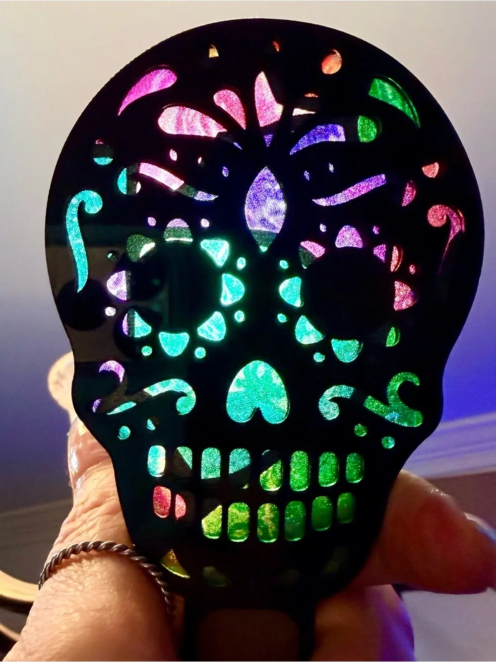 Hand crafted by me wood Sugar Skull Nightlight made to order - Picture 4 of 4